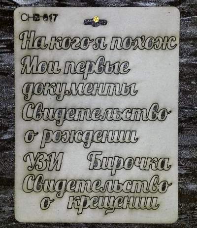 Высечка из картона 017 Надписи "Первые документы ребенка"