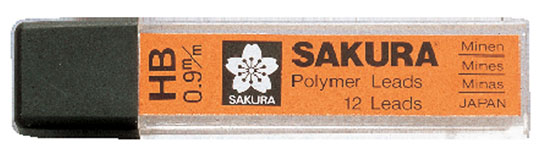 ЗНЯТО З ПРОДАЖУ! Набір стержней SACURA"Polymer Leads"пласт.пенал HB 0,9мм 12шт.