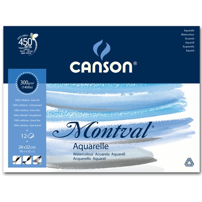 RR Склейка д/акв.300гр 100% цел.альб.форм."Montval FIN" Canson 12арк.24х32см