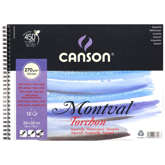 R Альбом д/акв.(вертик.спираль) 270г 100%целлюлоза,снежное зерно "Montval" CANSON 12л 24х32см (упак.