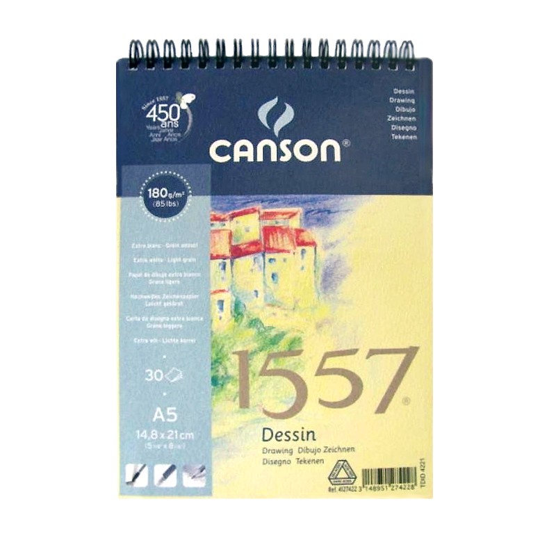 R Альбом д/граф..(гориз.спираль) 180г 100%целлюлоза мелк.зерно "1557" CANSON 30л А5 (упак.5шт.)