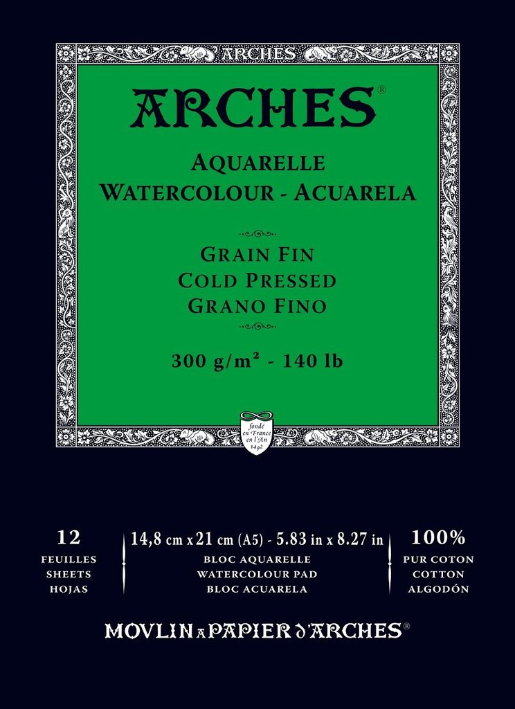 Альбом-склейка д/акв.300гр Fin 100% бавов.альбом.ф.Arches 12арк. 14,8х21см