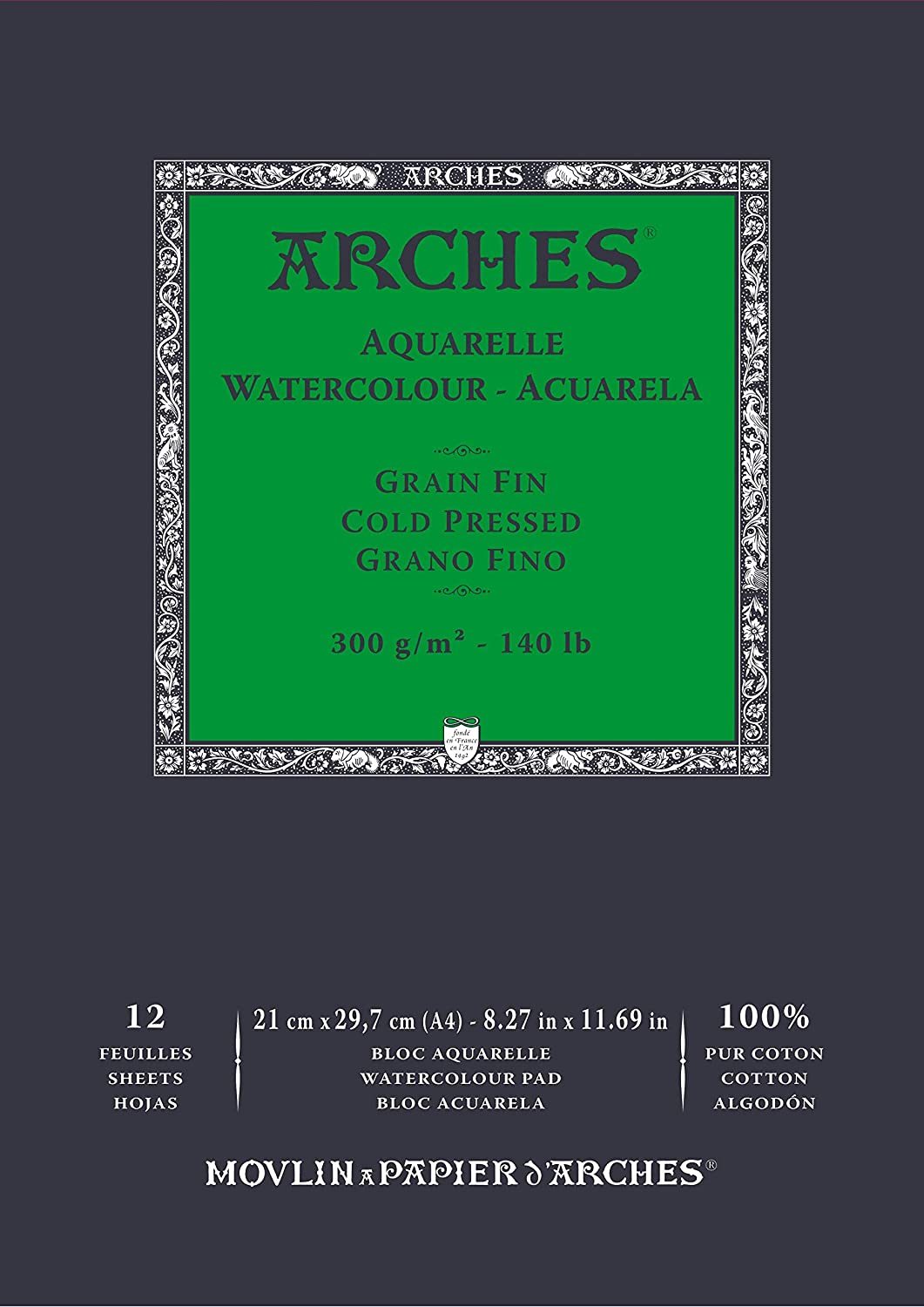 Альбом-склейка д/акв.300гр Fin 100% бавов.альбом.ф.Arches 12арк. 21х29,7см