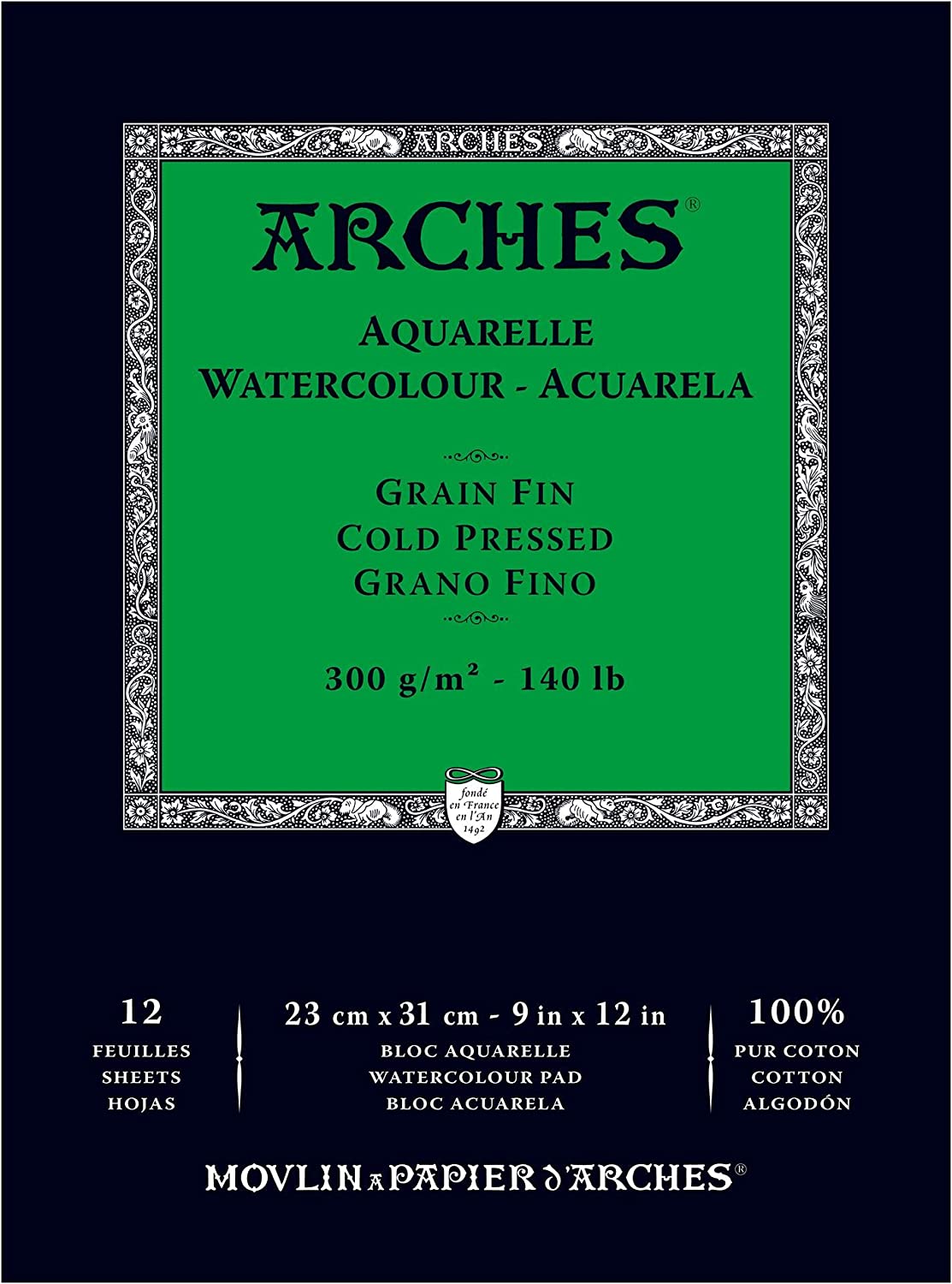 Альбом-склейка д/акв.300гр Fin 100% бавов.альбом.ф.Arches 12арк. 23х31см