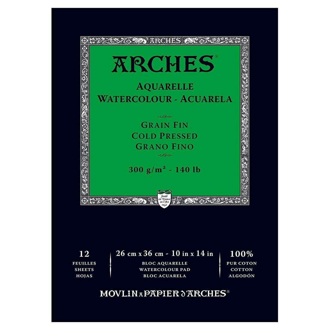 Альбом-склейка д/акв.300гр Fin 100% бавов.альбом.ф.Arches 12арк. 26х36см
