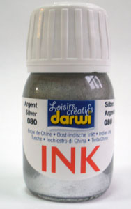 !ЗНЯТ З ВИР-ВА,БЕЗ ЗНИЖОК Туш незмивна "Darwi INK" 30мл СРІБЛО
