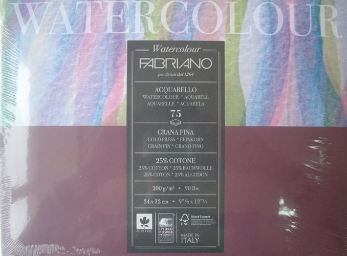 Блок бумаги д/акв.200г(хол.прессовки) "WATERCOLOUR" "Fabriano" 75л 24х32см