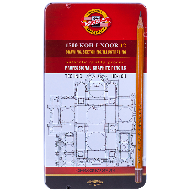*Набір графіт.олівців Koh-i-Noor Technic в метал.кор.. НВ-10H 12шт.
