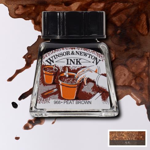 Туш водостійка INK W&N 14мл КОРИЧНЕВИЙ ТОРФ