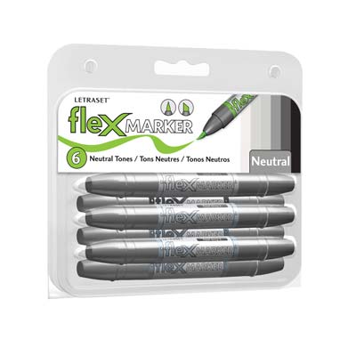 ЗНЯТІ З ВИР-ВА, Набір Letraset "FlexMarker"(широкий скошен.наконечн.+кисточный) 6шт. "Нейтральный"