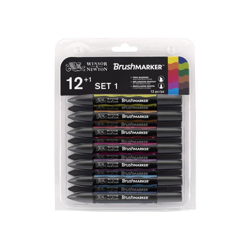Набір маркерів на спирт.осн.BrushMarker (наконечн:скошений/пензликовий) 12шт. КОЛЬОРОВИЙ