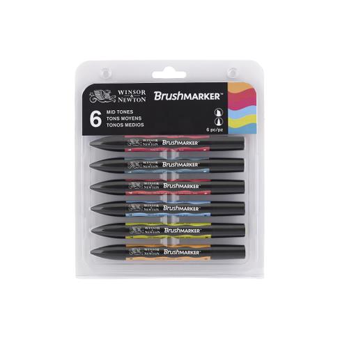 Набір маркерів на спирт.осн.BrushMarker (наконечн:скошений/пензликовий) 6шт. СЕРЕДНІЙ