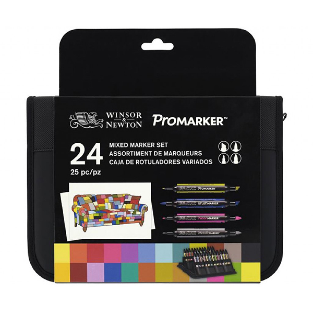 Набір маркерів на спирт.осн."ProMarker W&N" 24шт(12 ProMarker+6 Brushmarker+3 Metallic Marker+3 Neon