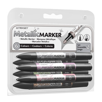 ЗНЯТІ З ВИР-ВА,Набір маркерів на спирт.осн.Letraset "ProMarker Metallic" 6шт. (Set 2)