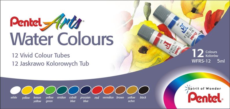 Набір акварельных фарб в тубах Pentel Water Colours 5млх12кол