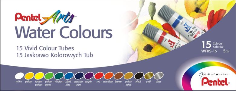 Набір акварельн фарб в тубах Pentel Water Colours 5млх15цв