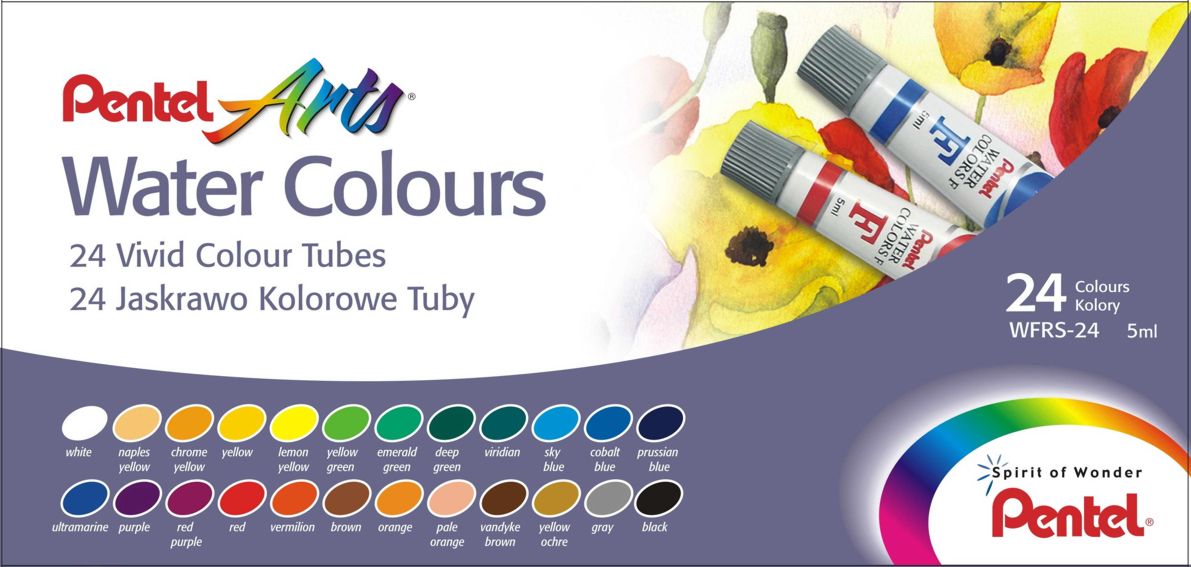 Набір акварельн фарб в тубах Pentel Water Colours 5млх24кол