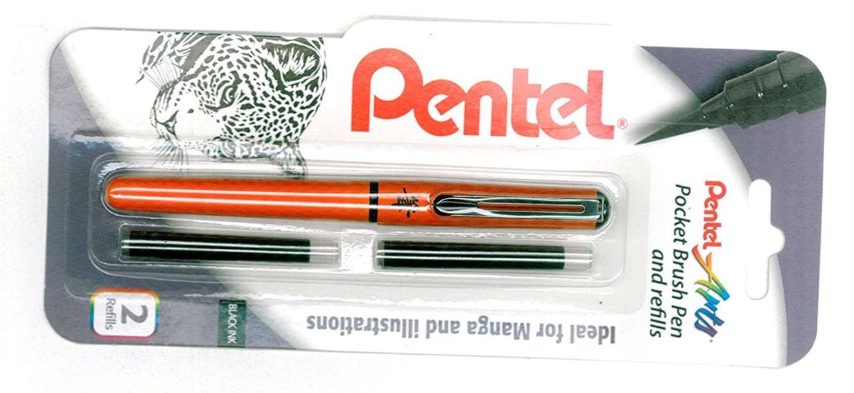 ЗНЯТІ З ВИР-ВА,Маркер Pentel Brush Pen з пензл. наконечн.+ 2 запасн.картриджа (в блистере) ЧОРНИЙ