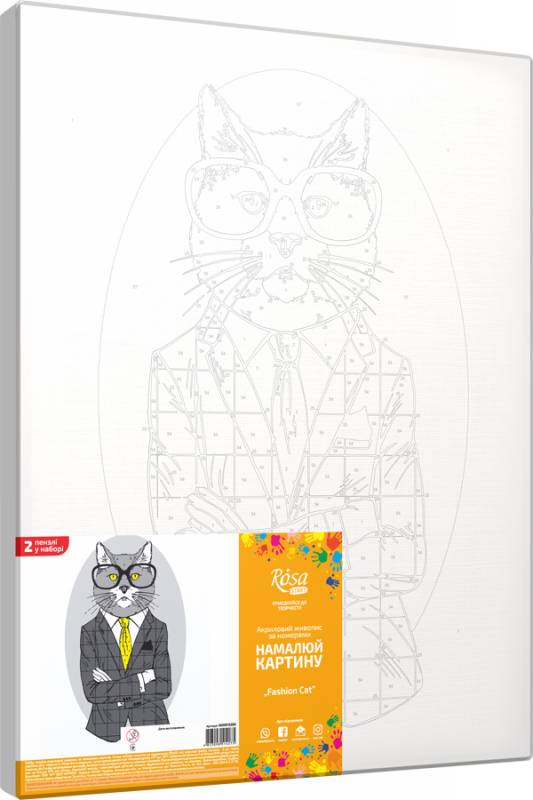 35х45см Н-р живопис за контурами "Fashion Cat"(холст/подрамн.+н-р акрил фарб+кисть+пошагов.инструкци