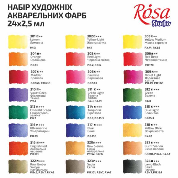 Набір акварельн фарб у кюветах Rosa Studio 24кол у картон.кор. - Зображення 2