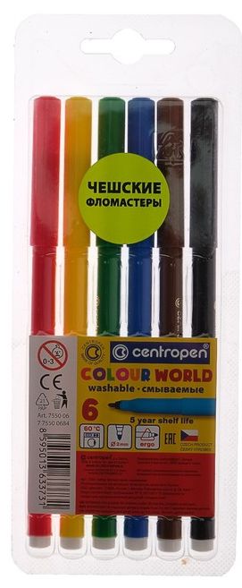 Набір фломастеров смываемых ТП CENTROPEN 6кол в блистере / 7550/06
