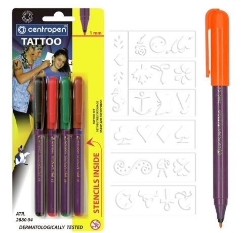 Н-р маркеров для тату(имитация) CENTROPEN картон.коробка,4шт.+трафарет /2880