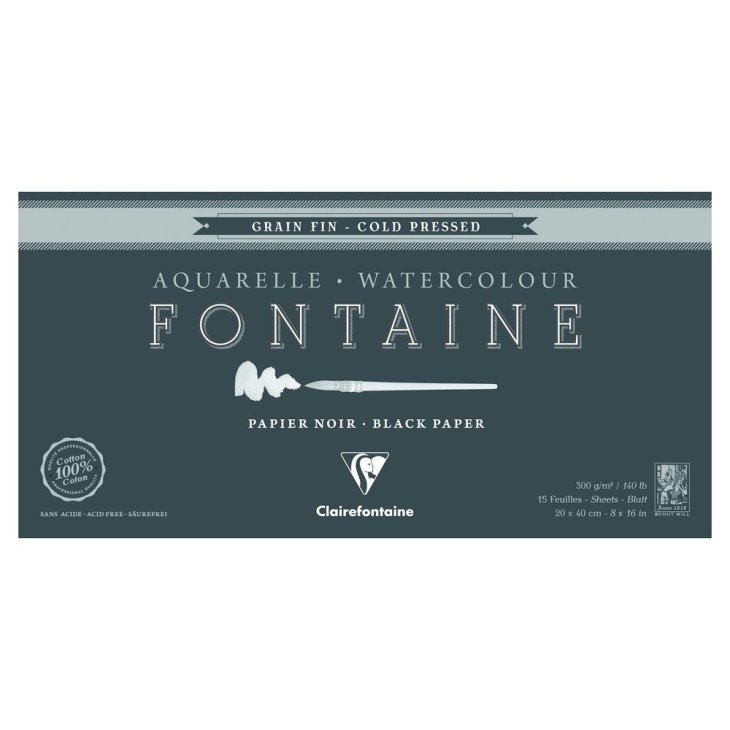 Склейка д/акв.300г др.зерно 100% бав.холодн.прес. Fontaine Clairefontaine 15арк.А3 ЧОРНИЙ