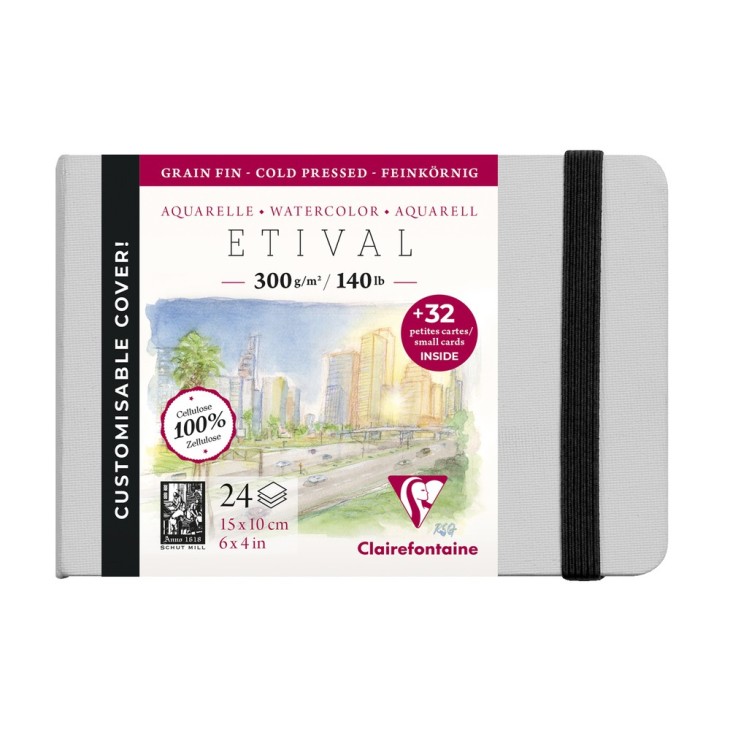 Альбом(на зшивці) д/акв.300г др.зерно 100% цел.обкл.тверда Etival Clairefontaine 24арк.10х15см А6