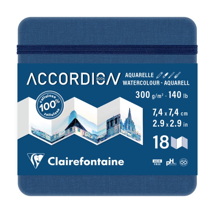 Альбом-гармошка д/акв.300г сер/др.зерно 100%цел..обкл.тверда.Goldline Clairefontaine 18стор. 7,4х7,4