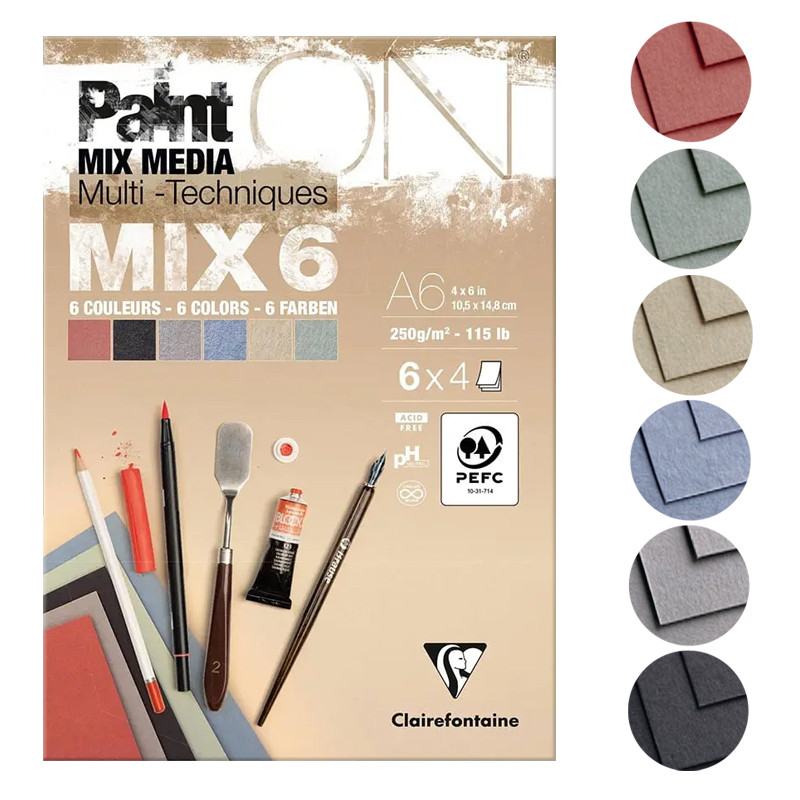 Альбом-склейка д/зміш.технік 250гр PaintON Clairefontaine 24арк 6кол А6