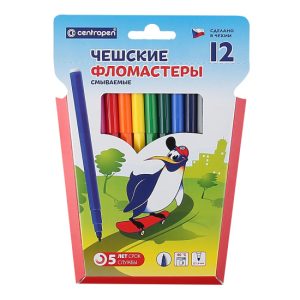 *Набір фломастерів що змиваються з вент.колп."Пінгвіни" CENTROPEN у блістері 12кол