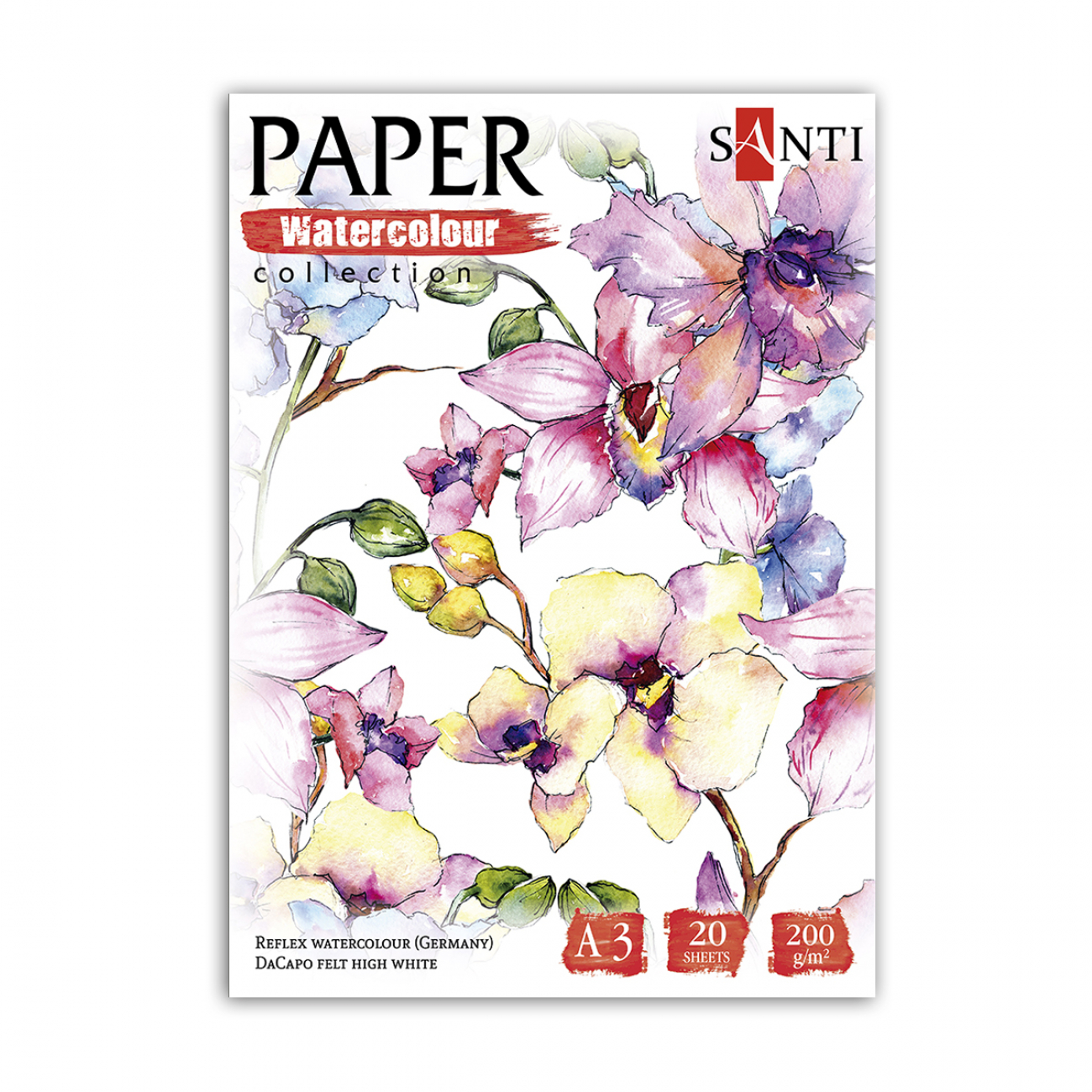 *ЗНЯТ З ВИР-ВА, R Набір паперу д/акв.200г 100% цел. "Flowers" Paper Watercolour Collection Santi упа