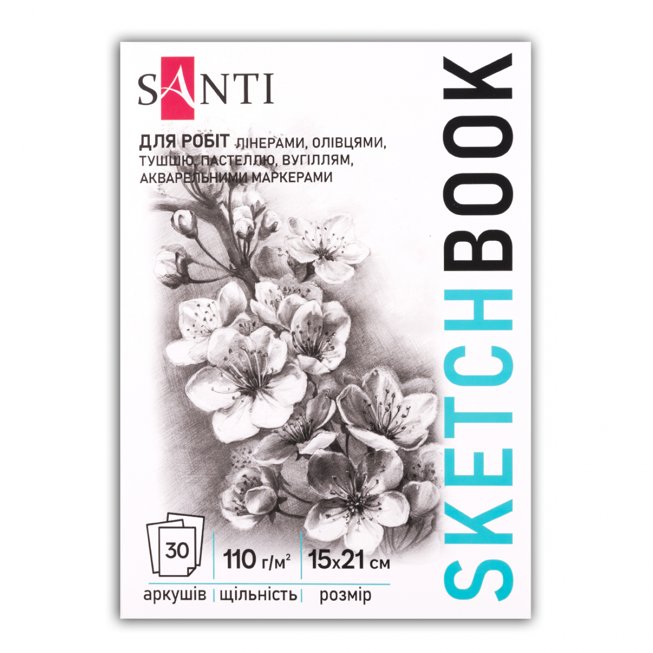 Альбом(палітура) д/граф.110г обкл.м'яка Flowers на підкладці Santi 30арк 15х21см А5 КРЕМОВИЙ