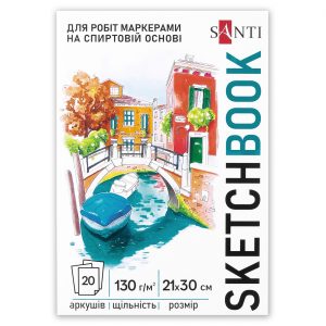 Альбом-склейка д/спирт.маркерів.130г обкл.м'яка Relax на підкладці.Santi 20арк 21х29,5см А4 БІЛИЙ