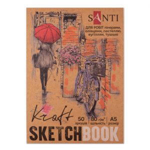 Альбом-склейка д/граф.80г обкл.м'яка крафт на підкладці.Santi 50арк 14,8х21см А5 КРАФТ