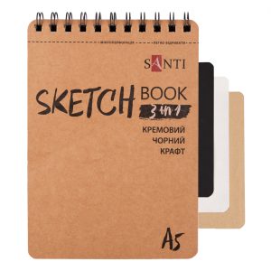 Альбом(спіраль) д/граф.145/110/80гр обкл.тверда Dual Santi 33арк.14,8х21см А5 ЧОРНА/КРЕМОВА/КРАФТ