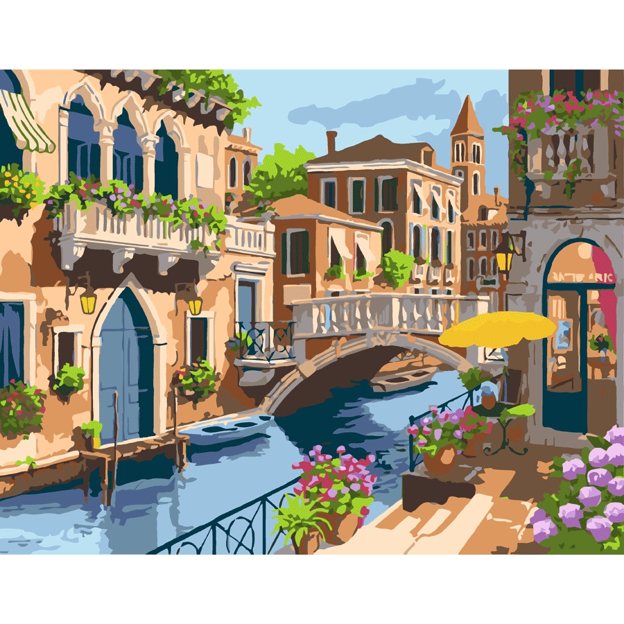 35х45см Н-р живопис за номерами "Sunny Morning. Venice" (холст/подрамн.+крепл.+2кисти+н-р акрил.фарб